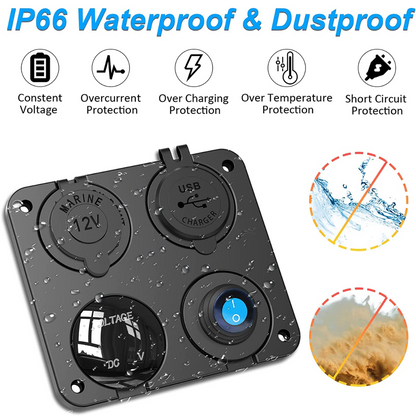 Automotive 4-in-1 Panel: Cig Port, USB/ PD, Volt Meter & Switch