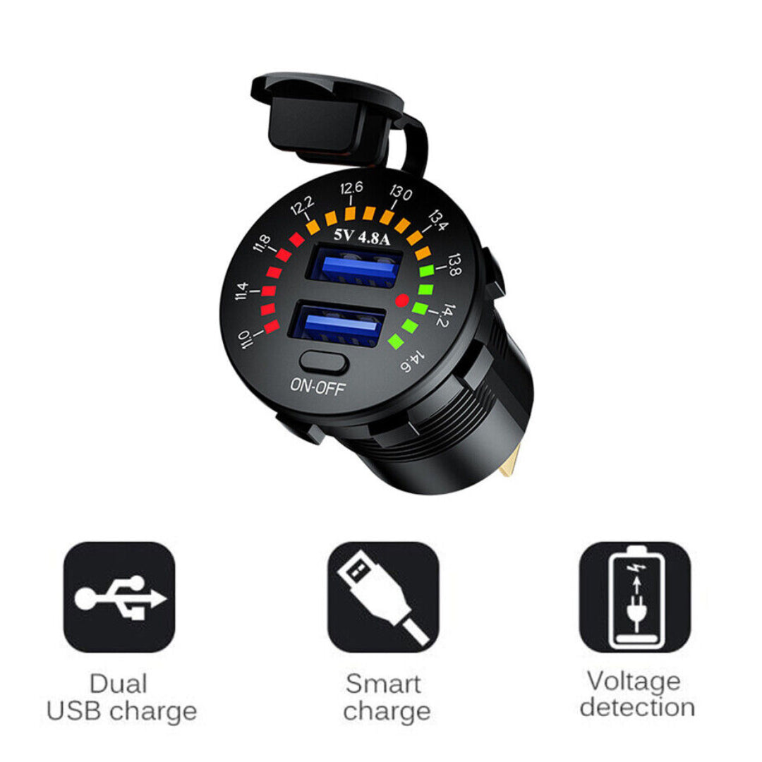 Fast Charging Dual USB Socket & Voltmeter with Switch (4.8A)