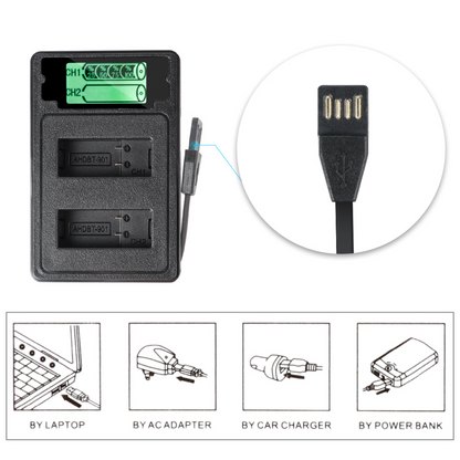 Dual USB Battery Charger with LCD Display Screen for GoPro Hero9/10/11