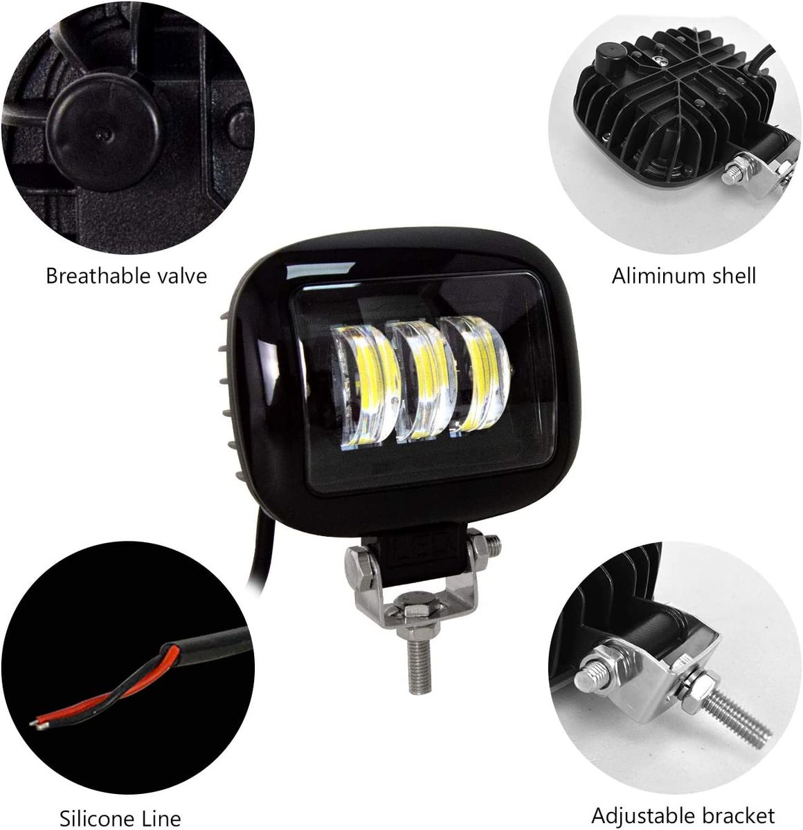 Set of 2 Aluminum 6000K LED 30W Spot Light Square