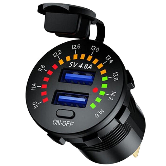Fast Charging Dual USB Socket & Voltmeter with Switch (4.8A)
