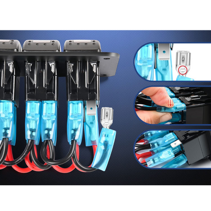 Auto 6-Gang Panel: On/Off Switches, Voltmeter, Dual USB & Cig Socket