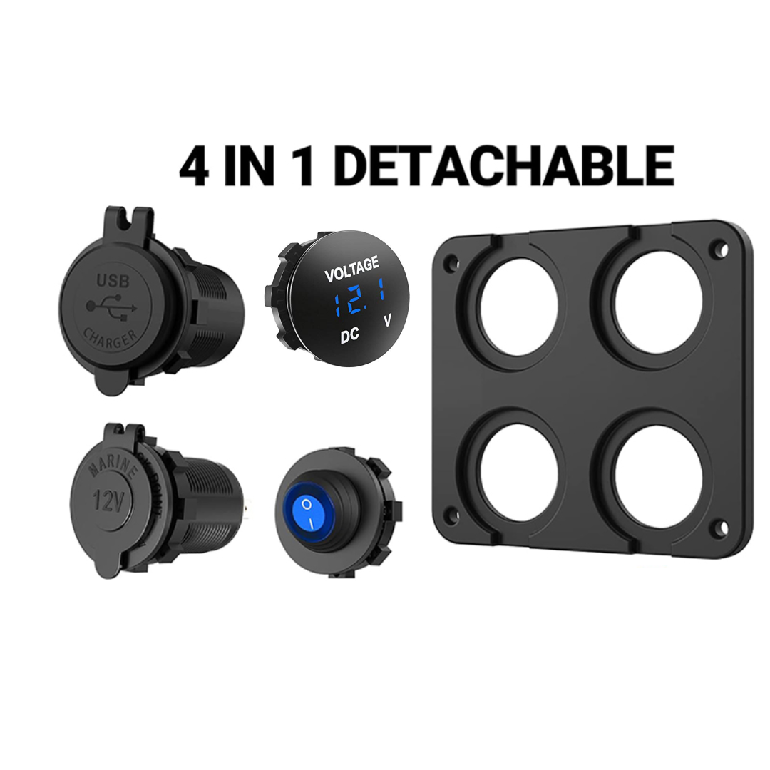 Automotive 4-in-1 Panel: Cig Port, USB/ PD, Volt Meter & Switch