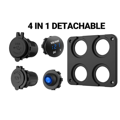 Automotive 4-in-1 Panel: Cig Port, USB/ PD, Volt Meter & Switch