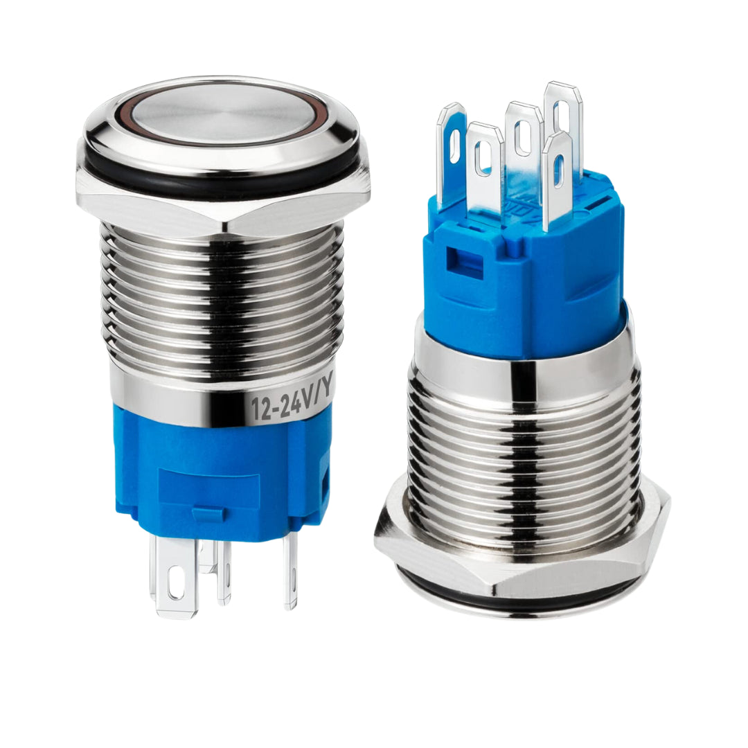 Auto Metal Push Button Switch 16mm: 12V/24V (2-Piece)