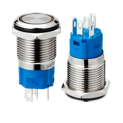 Auto Metal Push Button Switch 16mm: 12V/24V (2-Piece)
