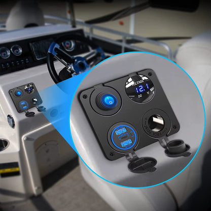 Automotive 4-in-1 Panel: Cig Port, USB/ PD, Volt Meter & Switch