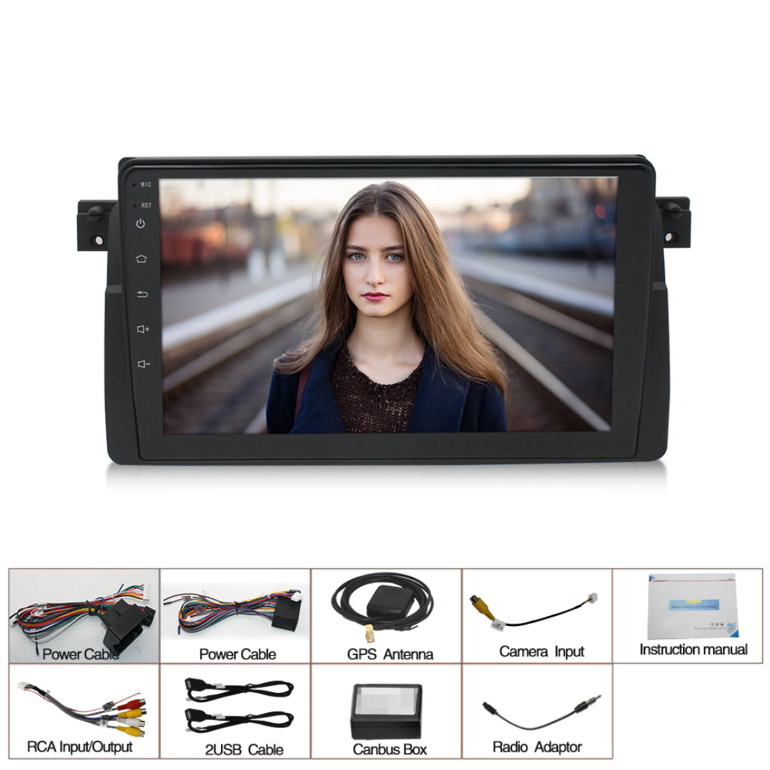 9-Inch Head Unit/ Radio & Reverse Camera BMW E46: GPS/ Andriod/ iOS/ BT