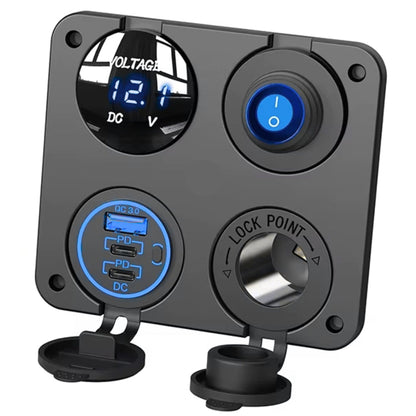Automotive 4-in-1 Panel: Cig Port, USB/ PD, Volt Meter & Switch