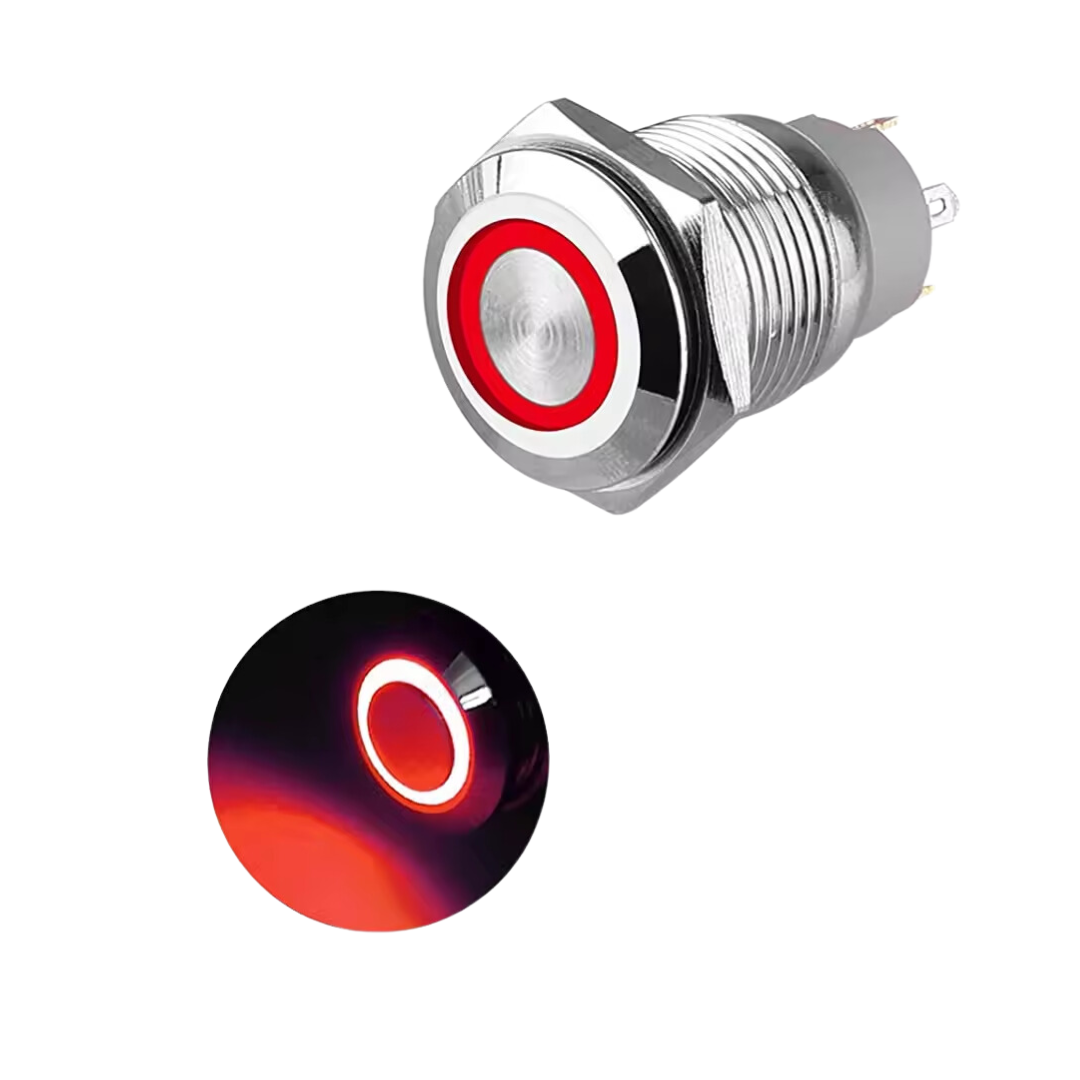 Auto Metal Push Button Switch 16mm: 12V/24V (2-Piece)