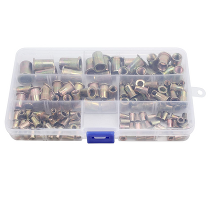 Steel Yellow Zinc Plated Threaded Rivet Nut Inserts Kit - 150 Pieces Set