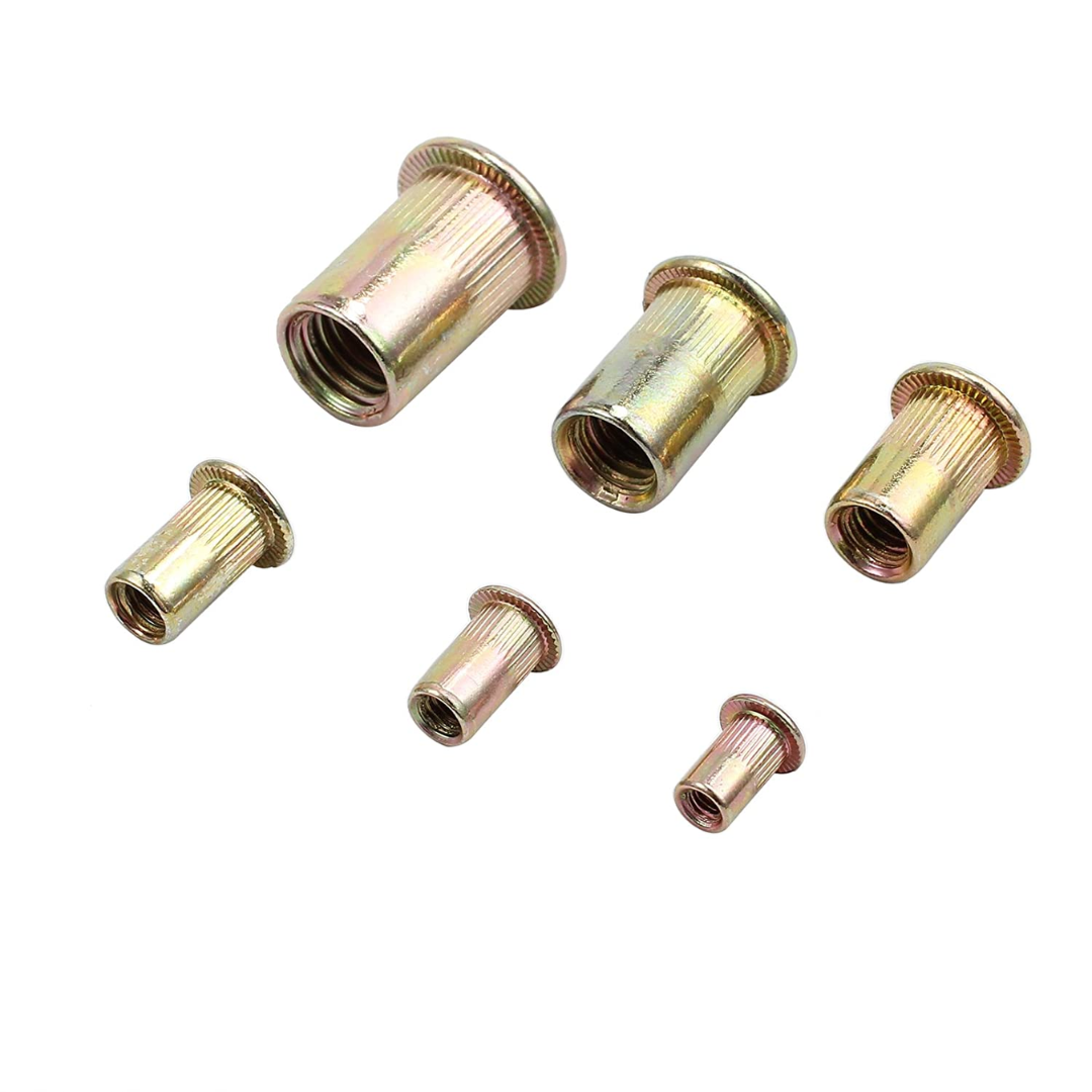 Steel Yellow Zinc Plated Threaded Rivet Nut Inserts Kit - 150 Pieces Set