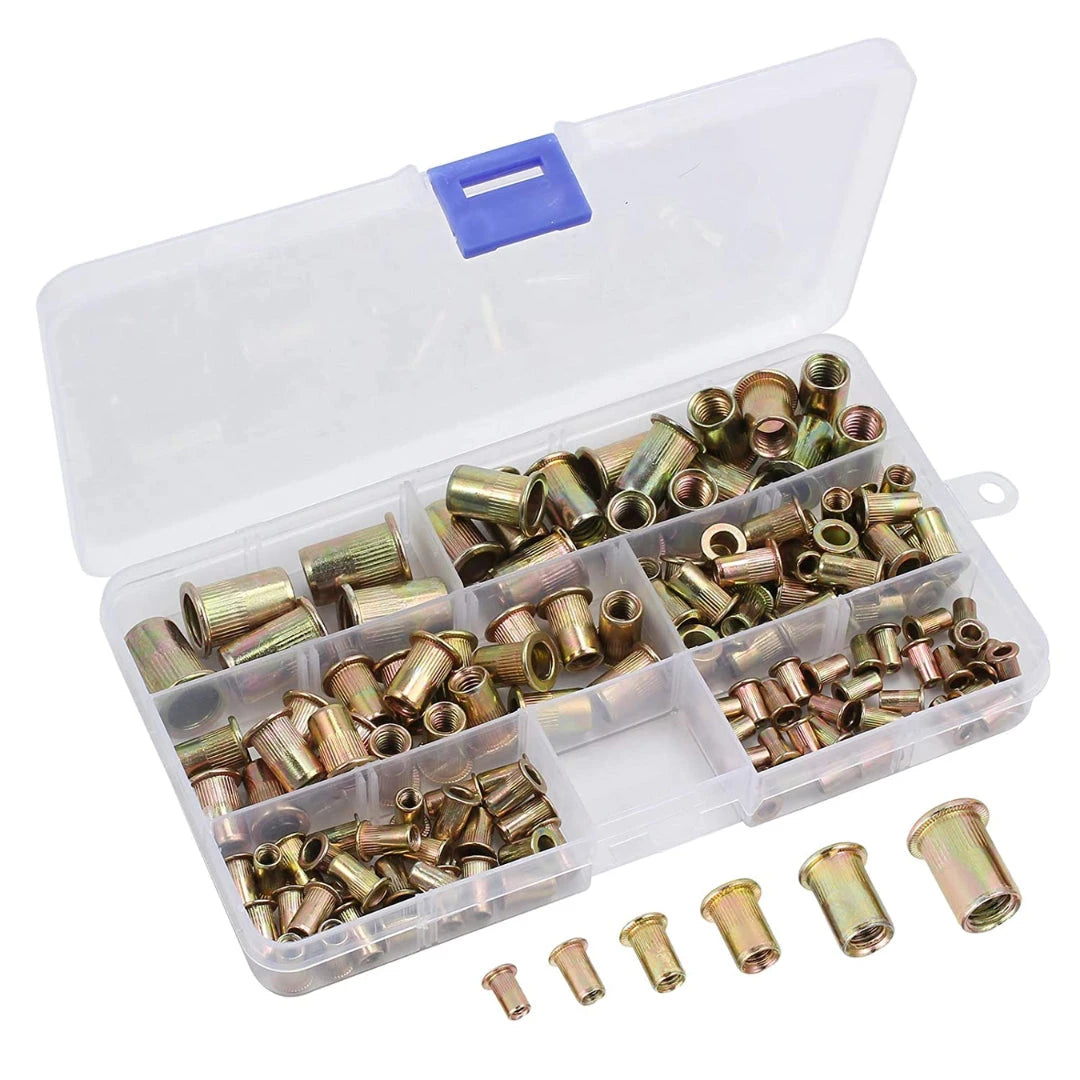 Steel Yellow Zinc Plated Threaded Rivet Nut Inserts Kit - 150 Pieces Set
